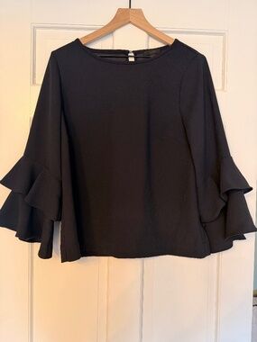 Navy blue ruffle sleeve blouse